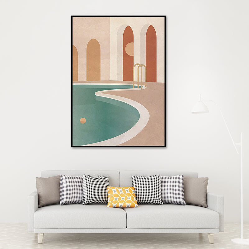 Illustration Architecture Canvas Wall Art for Living Room, Pastel Color, Textured Green Clearhalo 'Art Gallery' 'Canvas Art' 'Contemporary Art Gallery' 'Modern' Arts' 1625535