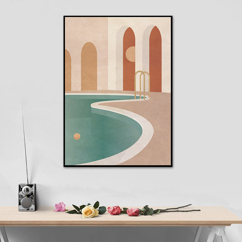 Illustration Architecture Canvas Wall Art for Living Room, Pastel Color, Textured Clearhalo 'Art Gallery' 'Canvas Art' 'Contemporary Art Gallery' 'Modern' Arts' 1625536