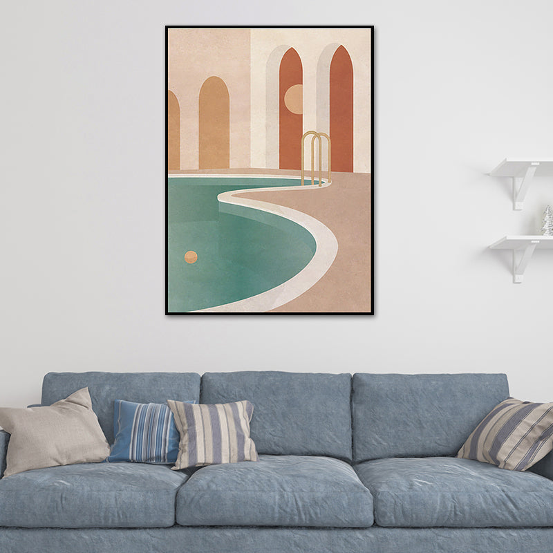 Illustration Architecture Canvas Wall Art for Living Room, Pastel Color, Textured Clearhalo 'Art Gallery' 'Canvas Art' 'Contemporary Art Gallery' 'Modern' Arts' 1625537