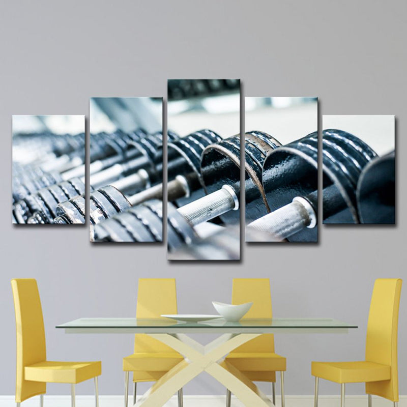 Gym Barbell Print Wall Art Contemporary Canvas Wall Decor in Blue, Multi-Piece Clearhalo 'Art Gallery' 'Canvas Art' 'Contemporary Art Gallery' 'Modern' Arts' 1625550