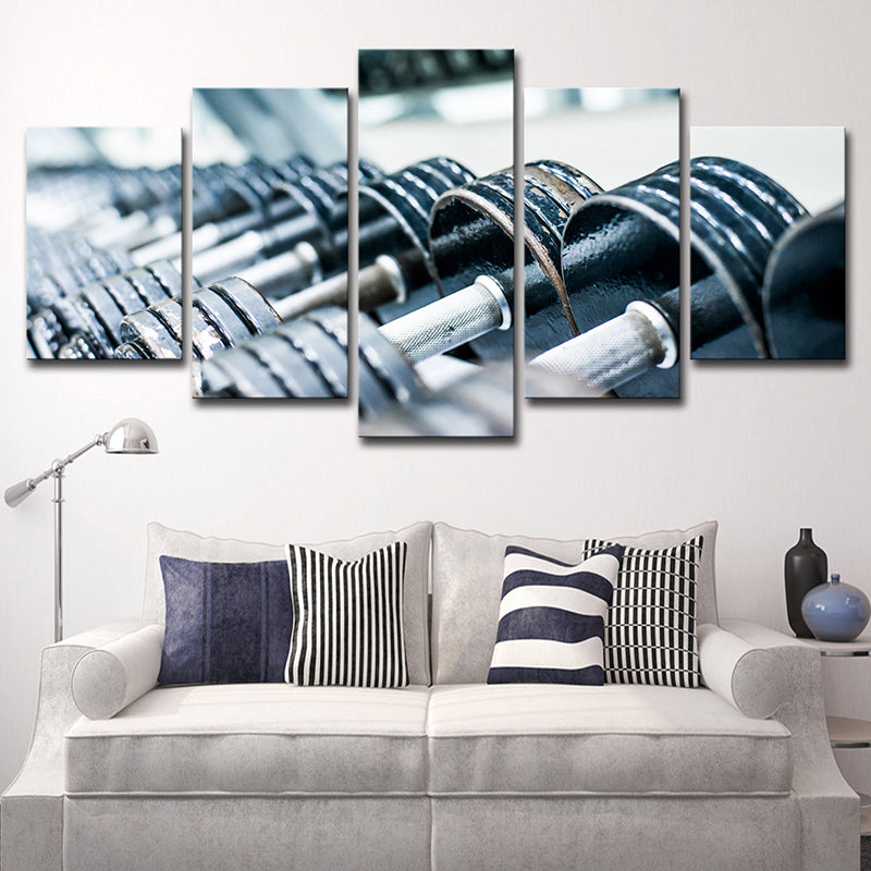 Gym Barbell Print Wall Art Contemporary Canvas Wall Decor in Blue, Multi-Piece Clearhalo 'Art Gallery' 'Canvas Art' 'Contemporary Art Gallery' 'Modern' Arts' 1625551