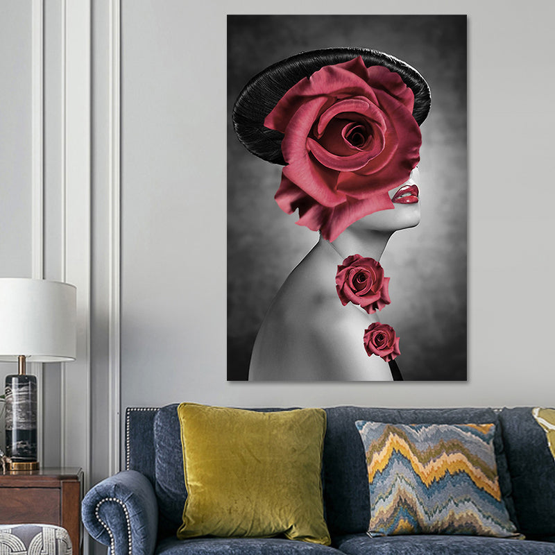 Textured Girl Print Wall Art Modern Stylish Canvas Wall Decoration for Sitting Room Red Clearhalo 'Arts' 'Canvas Art' 1625577