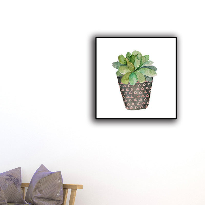 Tropical Wall Art Print Pastel Color Bonsai Painting Canvas for Living Room, Textured Green Clearhalo 'Art Gallery' 'Canvas Art' 'Coastal Art Gallery' 'Tropical' Arts' 1625584