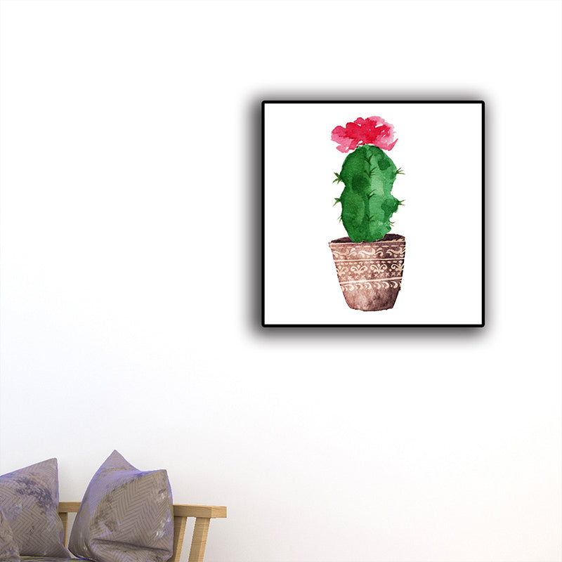 Tropical Wall Art Print Pastel Color Bonsai Painting Canvas for Living Room, Textured Red Clearhalo 'Art Gallery' 'Canvas Art' 'Coastal Art Gallery' 'Tropical' Arts' 1625591