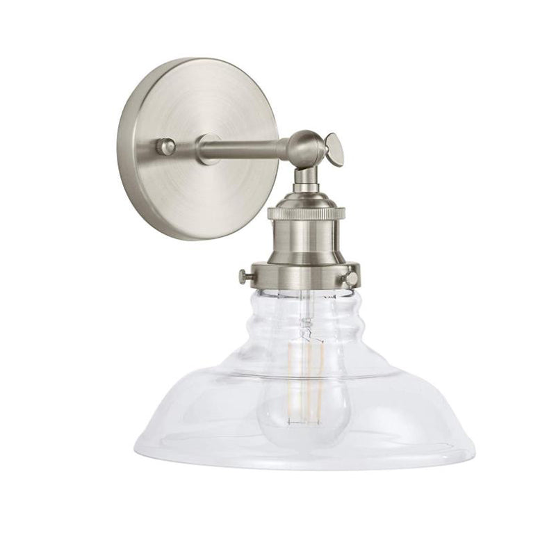 Clear Glass Chrome/Nickel Sconce Light Barn 1-Light Industrial Wall Lamp Fixture for Kitchen Clearhalo 'Art deco wall lights' 'Cast Iron' 'Glass' 'Industrial wall lights' 'Industrial' 'Middle century wall lights' 'Modern' 'Rustic wall lights' 'Tiffany' 'Traditional wall lights' 'Wall Lamps & Sconces' 'Wall Lights' Lighting' 162560