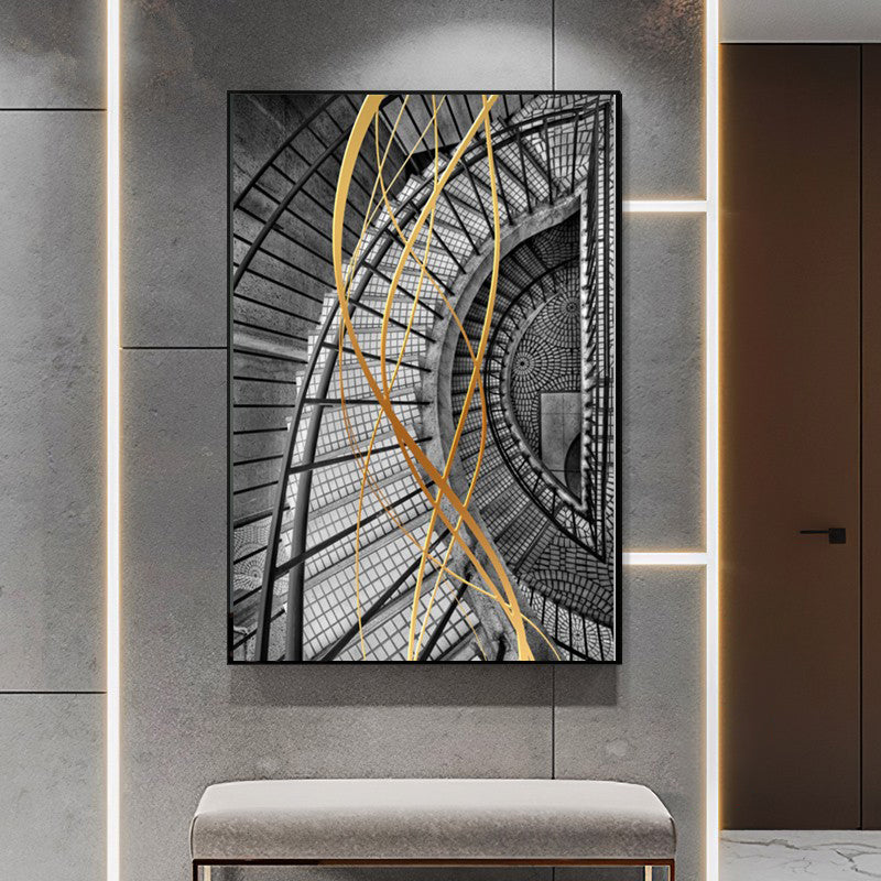 Modern Architecture Wall Art Grey Stairway Print Canvas for Bedroom, Textured Grey Clearhalo 'Art Gallery' 'Canvas Art' 'Contemporary Art Gallery' 'Modern' Arts' 1625605