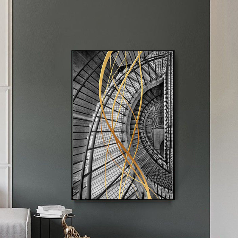 Modern Architecture Wall Art Grey Stairway Print Canvas for Bedroom, Textured Clearhalo 'Art Gallery' 'Canvas Art' 'Contemporary Art Gallery' 'Modern' Arts' 1625606