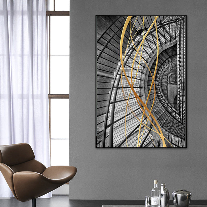 Modern Architecture Wall Art Grey Stairway Print Canvas for Bedroom, Textured Clearhalo 'Art Gallery' 'Canvas Art' 'Contemporary Art Gallery' 'Modern' Arts' 1625607