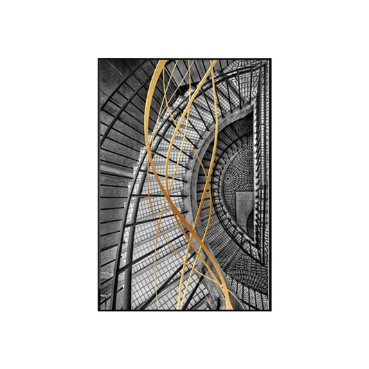 Modern Architecture Wall Art Grey Stairway Print Canvas for Bedroom, Textured Clearhalo 'Art Gallery' 'Canvas Art' 'Contemporary Art Gallery' 'Modern' Arts' 1625608