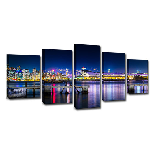 Photo-Printed Urban Canvas Art with Kai Tak Cruise Terminal Night Scenery in Blue Clearhalo 'Art Gallery' 'Canvas Art' 'Contemporary Art Gallery' 'Modern' Arts' 1625615