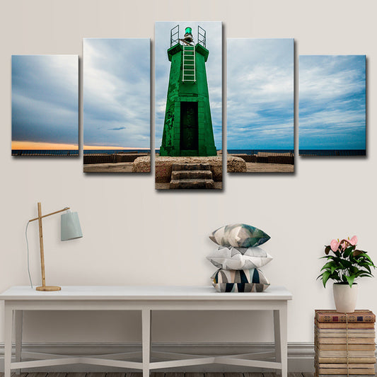 Global Inspired Lighthouse Canvas Art Green Multi-Piece Wall Decoration for Bedroom