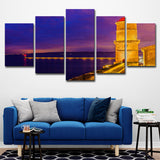Purple Glam Wall Art Decor Bridge and River Night City Scenery Canvas for Living Room Clearhalo 'Arts' 'Canvas Art' 1625642