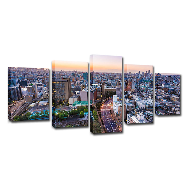 Multi-Piece Purple Canvas Modern Skyline View of Tokyo at Early Night Wall Art for Home Clearhalo 'Art Gallery' 'Canvas Art' 'Contemporary Art Gallery' 'Modern' Arts' 1625650