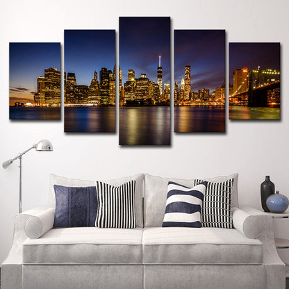 Brooklyn Bridge Wall Art Decor for Home Night Cityscape Canvas in Black, Multi-Piece Black Clearhalo 'Arts' 'Canvas Art' 1625661