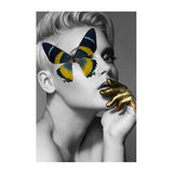 Glam Wall Art Grey-Yellow Woman with Butterfly over Eye Canvas for Girls Bedroom Clearhalo 'Arts' 'Canvas Art' 1625713