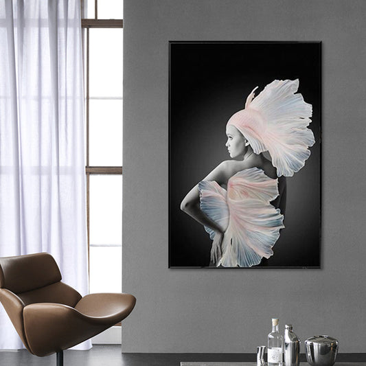 Woman Model Wall Decor in Black Canvas Made Wall Art for Living Room, Textured