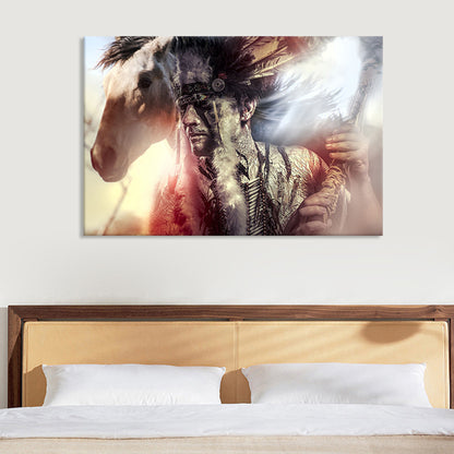 Black Contemporary Canvas Art Indian Man and His Horse Wall Decor for Living Room Black Clearhalo 'Arts' 'Canvas Art' 1625724