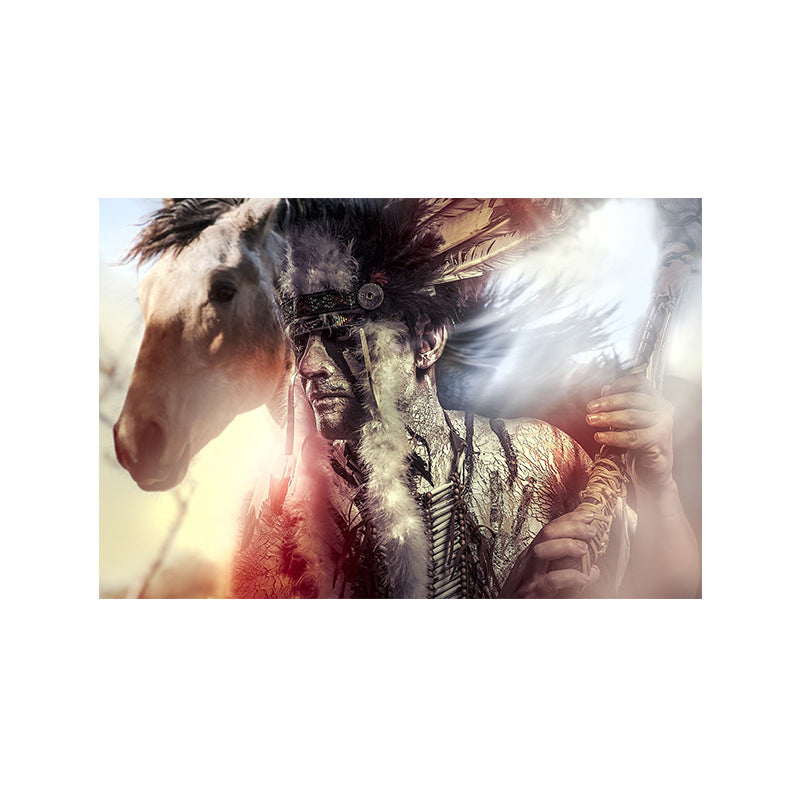 Black Contemporary Canvas Art Indian Man and His Horse Wall Decor for Living Room Clearhalo 'Arts' 'Canvas Art' 1625727