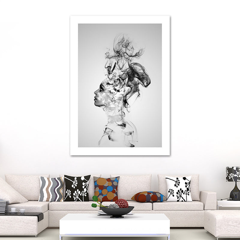 Grey Smoke Wall Art Woman Shape Modernism Textured Canvas Print for Bedroom Grey Clearhalo 'Art Gallery' 'Canvas Art' 'Contemporary Art Gallery' 'Modern' Arts' 1625731