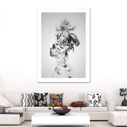 Grey Smoke Wall Art Woman Shape Modernism Textured Canvas Print for Bedroom Grey Clearhalo 'Art Gallery' 'Canvas Art' 'Contemporary Art Gallery' 'Modern' Arts' 1625731