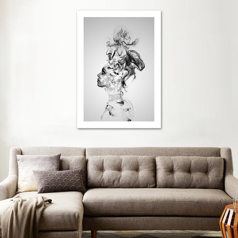 Grey Smoke Wall Art Woman Shape Modernism Textured Canvas Print for Bedroom Clearhalo 'Art Gallery' 'Canvas Art' 'Contemporary Art Gallery' 'Modern' Arts' 1625732