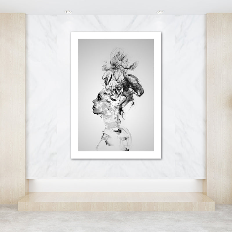 Grey Smoke Wall Art Woman Shape Modernism Textured Canvas Print for Bedroom Clearhalo 'Art Gallery' 'Canvas Art' 'Contemporary Art Gallery' 'Modern' Arts' 1625733
