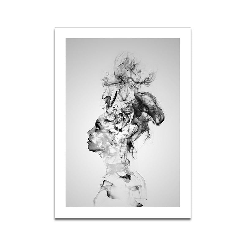 Grey Smoke Wall Art Woman Shape Modernism Textured Canvas Print for Bedroom Clearhalo 'Art Gallery' 'Canvas Art' 'Contemporary Art Gallery' 'Modern' Arts' 1625734