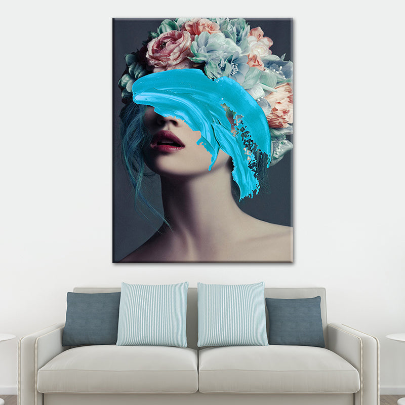 Glam Figure Wall Decor Canvas Textured Pastel Color Wall Art Print for Dining Room Blue Clearhalo 'Arts' 'Canvas Art' 1625738