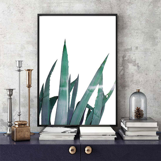 Country Aloe Leaves Wall Art Green and White Textured Canvas Print for Dining Room Green Clearhalo 'Art Gallery' 'Canvas Art' 'Country Art Gallery' 'French Country' 'Rustic' Arts' 1625752