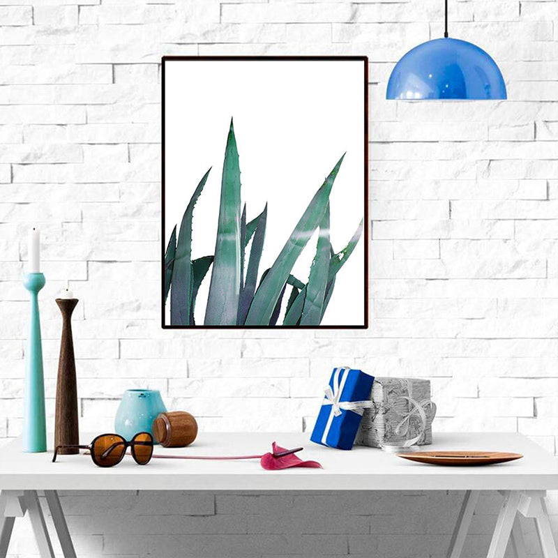 Country Aloe Leaves Wall Art Green and White Textured Canvas Print for Dining Room Clearhalo 'Art Gallery' 'Canvas Art' 'Country Art Gallery' 'French Country' 'Rustic' Arts' 1625754