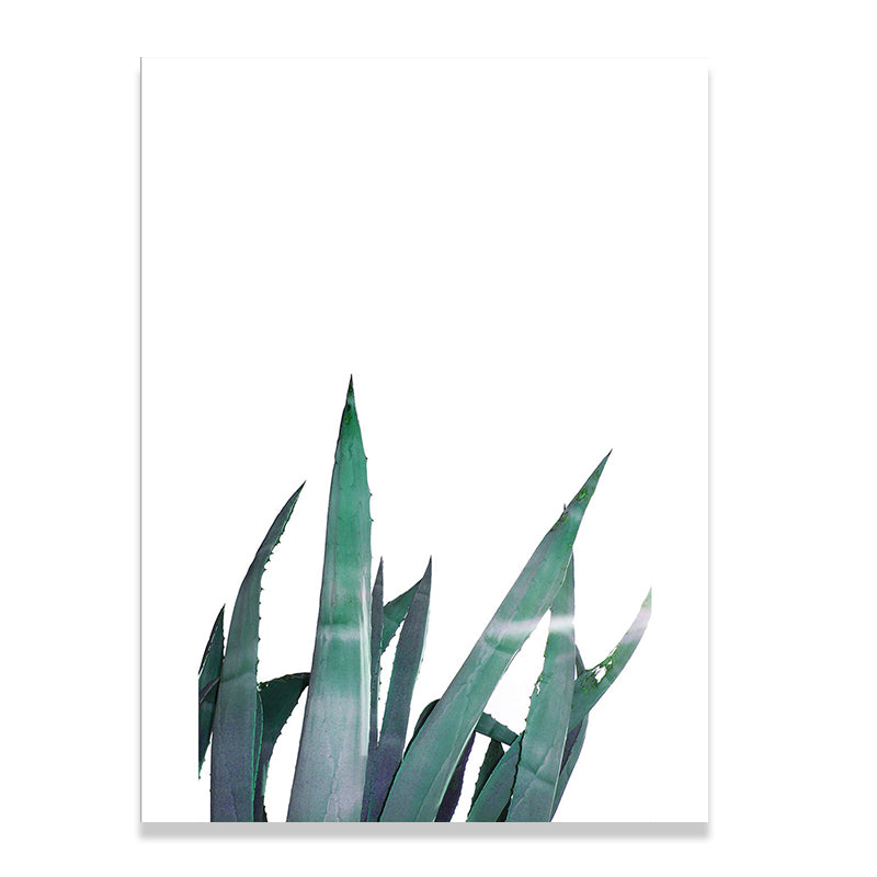 Country Aloe Leaves Wall Art Green and White Textured Canvas Print for Dining Room Clearhalo 'Art Gallery' 'Canvas Art' 'Country Art Gallery' 'French Country' 'Rustic' Arts' 1625755