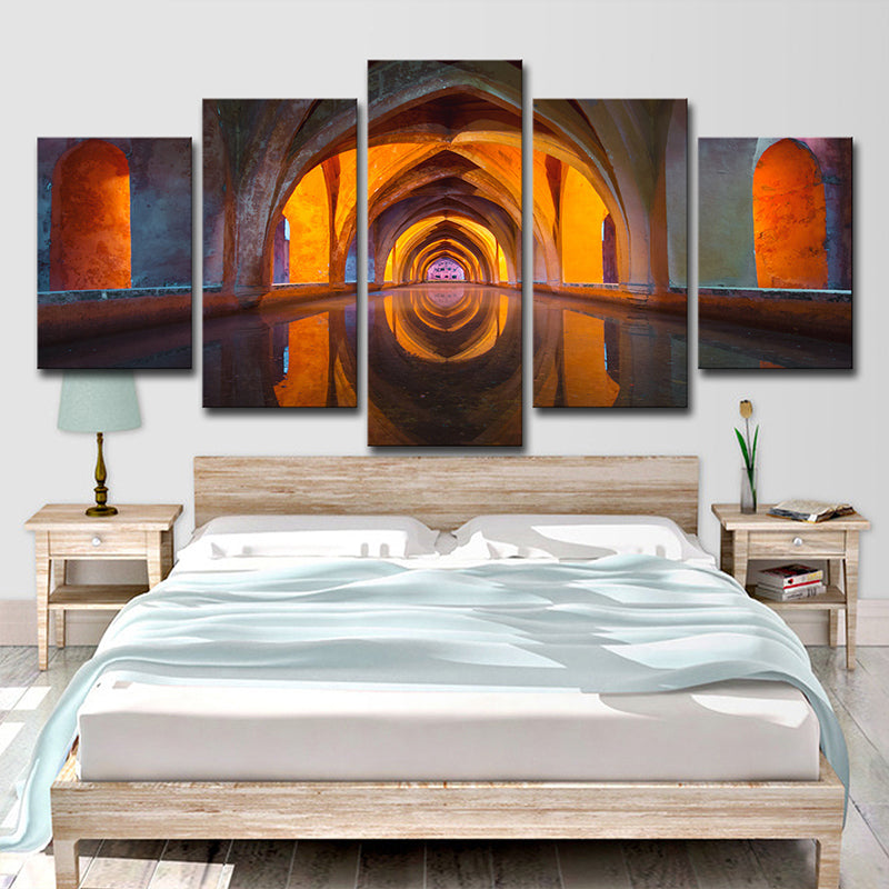 Archway Religious Canvas Wall Art Mid-Century Modern Textured Wall Decor in Red-Brown Red Clearhalo 'Arts' 'Canvas Art' 1625780