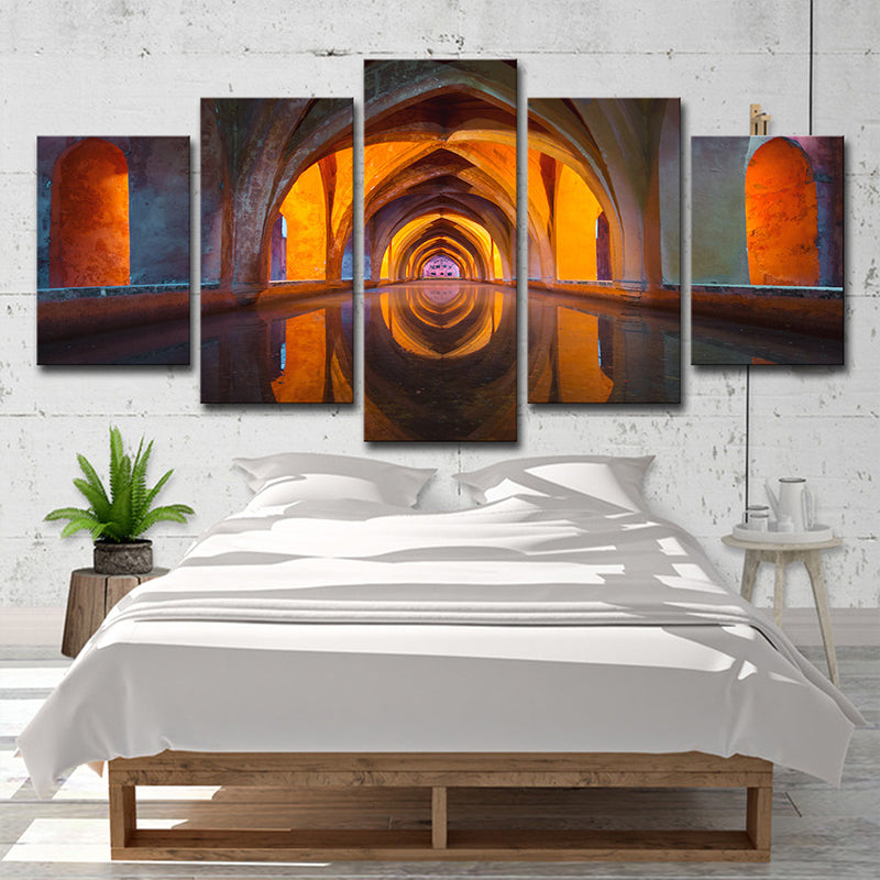 Archway Religious Canvas Wall Art Mid-Century Modern Textured Wall Decor in Red-Brown Clearhalo 'Arts' 'Canvas Art' 1625781