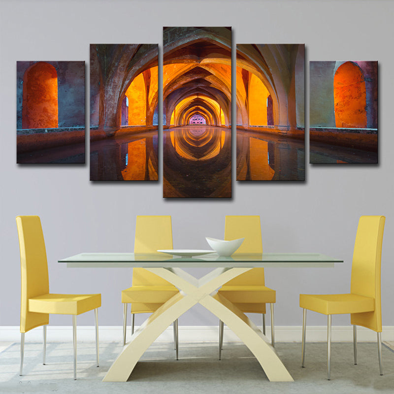 Archway Religious Canvas Wall Art Mid-Century Modern Textured Wall Decor in Red-Brown Clearhalo 'Arts' 'Canvas Art' 1625782