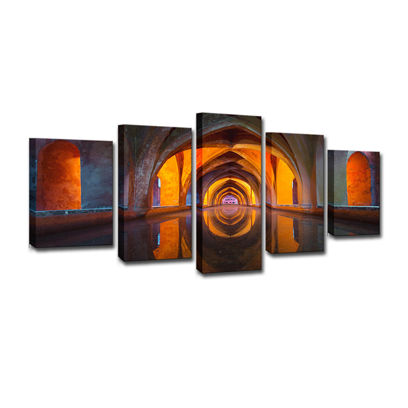 Archway Religious Canvas Wall Art Mid-Century Modern Textured Wall Decor in Red-Brown Clearhalo 'Arts' 'Canvas Art' 1625783