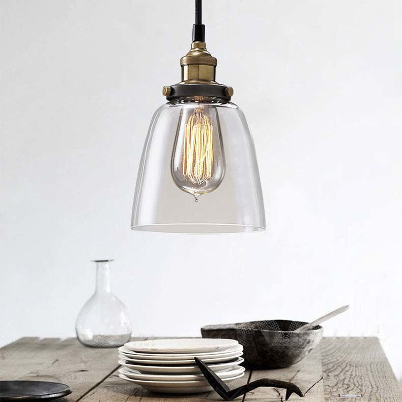 Bucket Shade Clear Glass Multi Pendant Vintage 3/4/5-Light Dining Table Hanging Light Fixture in Aged Brass, Linear Canopy Clearhalo 'Ceiling Lights' 'Glass shade' 'Glass' 'Industrial Pendants' 'Industrial' 'Middle Century Pendants' 'Pendant Lights' 'Pendants' 'Tiffany' Lighting' 16258