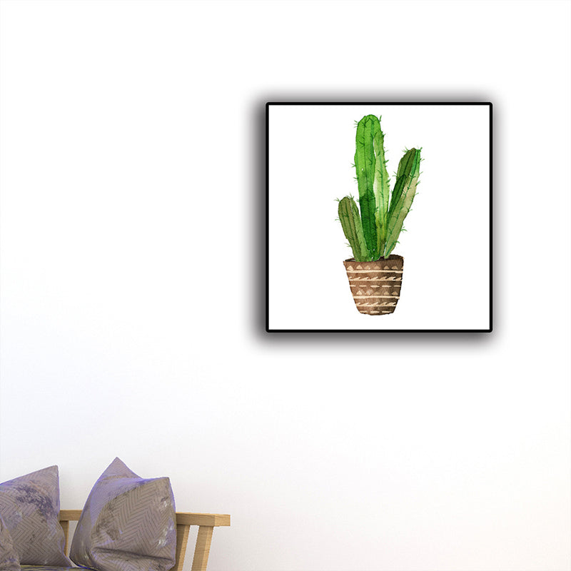 Textured Pot Plant Art Print Canvas Farmhouse Wall Decor for House Interior, Green Green Design 1 Clearhalo 'Art Gallery' 'Canvas Art' 'Country Art Gallery' 'French Country' 'Rustic' Arts' 1625808