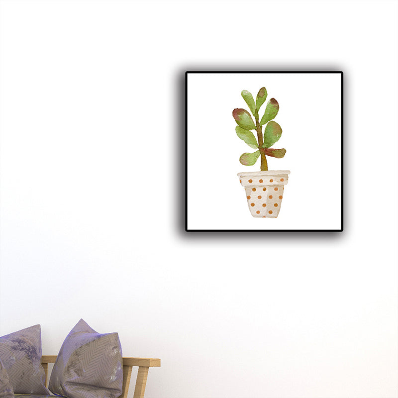 Textured Pot Plant Art Print Canvas Farmhouse Wall Decor for House Interior, Green Green Design 2 Clearhalo 'Art Gallery' 'Canvas Art' 'Country Art Gallery' 'French Country' 'Rustic' Arts' 1625815