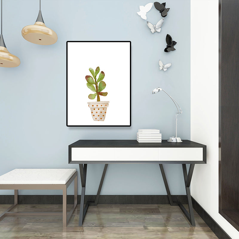 Textured Pot Plant Art Print Canvas Farmhouse Wall Decor for House Interior, Green Clearhalo 'Art Gallery' 'Canvas Art' 'Country Art Gallery' 'French Country' 'Rustic' Arts' 1625817