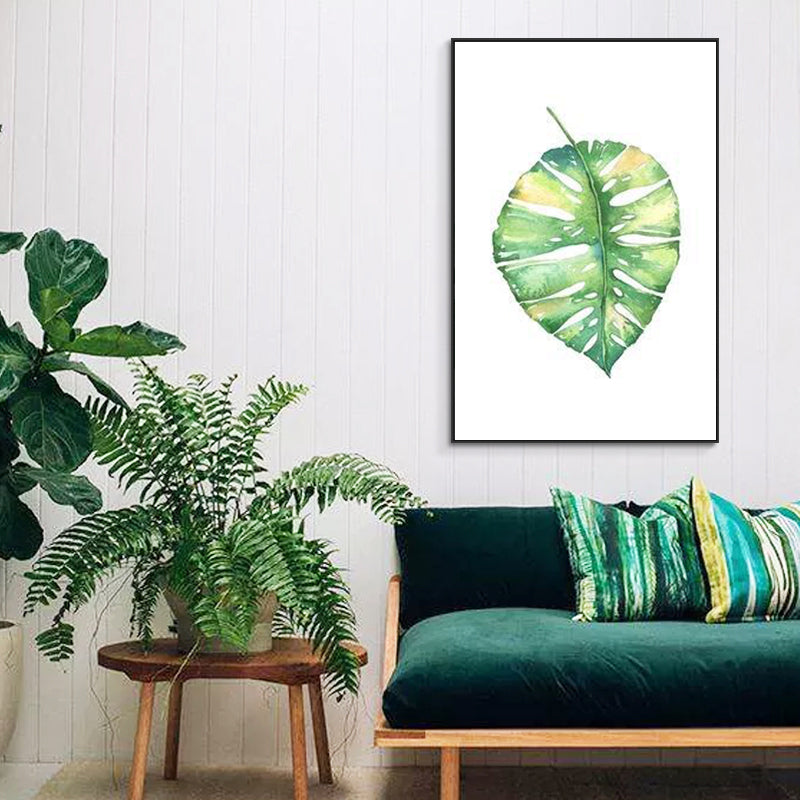 Textured Leaf Painting Wall Decor Rustic Canvas Art Print in Green for Living Room Green Design 2 Clearhalo 'Art Gallery' 'Canvas Art' 'Country Art Gallery' 'French Country' 'Rustic' Arts' 1625829