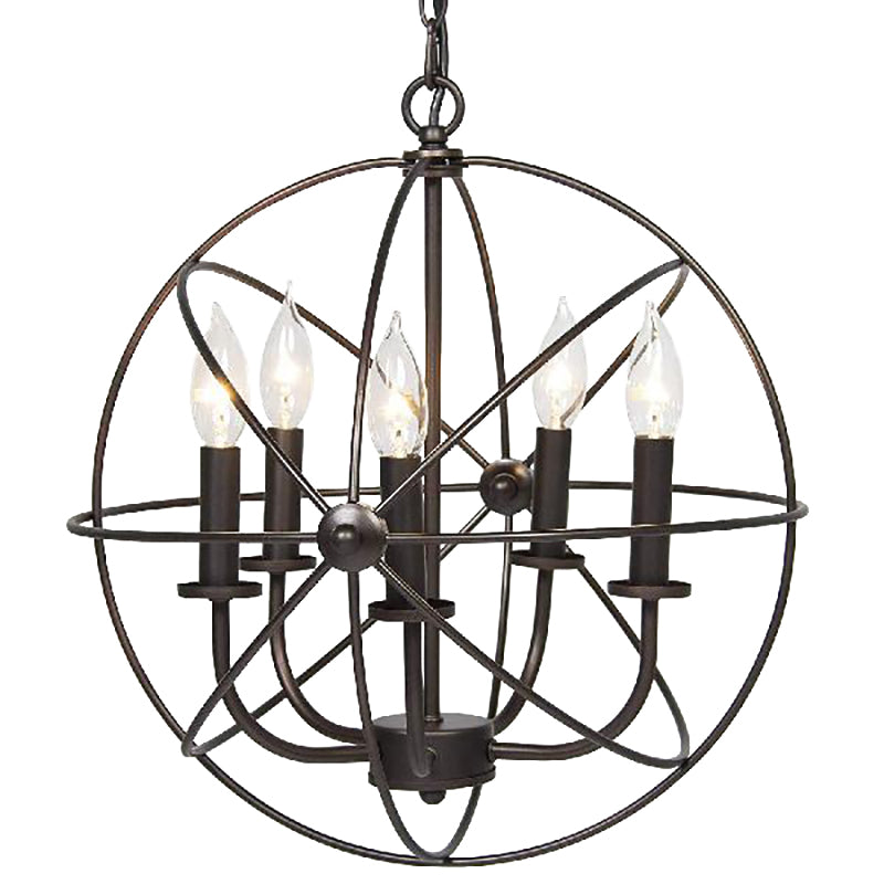 Metal Strap Globe Chandelier Pendant Light Vintage 5 Bulbs Restaurant Hanging Lamp in Black Clearhalo 'Cast Iron' 'Ceiling Lights' 'Chandeliers' 'Industrial Chandeliers' 'Industrial' 'Metal' 'Middle Century Chandeliers' 'Rustic Chandeliers' 'Tiffany' Lighting' 162584