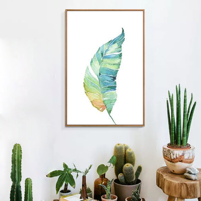 Textured Leaf Painting Wall Decor Rustic Canvas Art Print in Green for Living Room Clearhalo 'Art Gallery' 'Canvas Art' 'Country Art Gallery' 'French Country' 'Rustic' Arts' 1625845