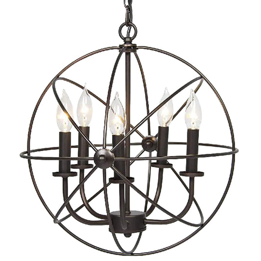 Metal Strap Globe Chandelier Pendant Light Vintage 5 Bulbs Restaurant Hanging Lamp in Black Clearhalo 'Cast Iron' 'Ceiling Lights' 'Chandeliers' 'Industrial Chandeliers' 'Industrial' 'Metal' 'Middle Century Chandeliers' 'Rustic Chandeliers' 'Tiffany' Lighting' 162584