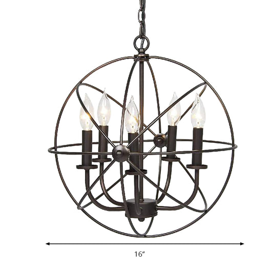 Metal Strap Globe Chandelier Pendant Light Vintage 5 Bulbs Restaurant Hanging Lamp in Black Clearhalo 'Cast Iron' 'Ceiling Lights' 'Chandeliers' 'Industrial Chandeliers' 'Industrial' 'Metal' 'Middle Century Chandeliers' 'Rustic Chandeliers' 'Tiffany' Lighting' 162585