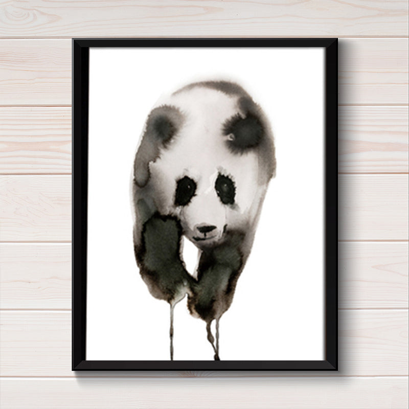 Black and White Panda Canvas Art Textured Asian Style Kids Bedroom Wall Decoration White Clearhalo 'Arts' 'Canvas Art' 1625884