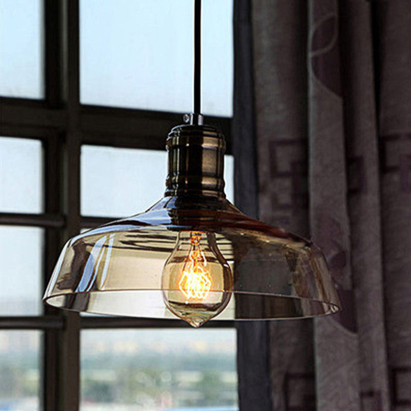 Brass 1 Light Hanging Ceiling Light Retro Vintage Amber Glass Barn Pendants Lighting for Living Room Clearhalo 'Ceiling Lights' 'Glass shade' 'Glass' 'Industrial Pendants' 'Industrial' 'Middle Century Pendants' 'Pendant Lights' 'Pendants' 'Tiffany' Lighting' 162592