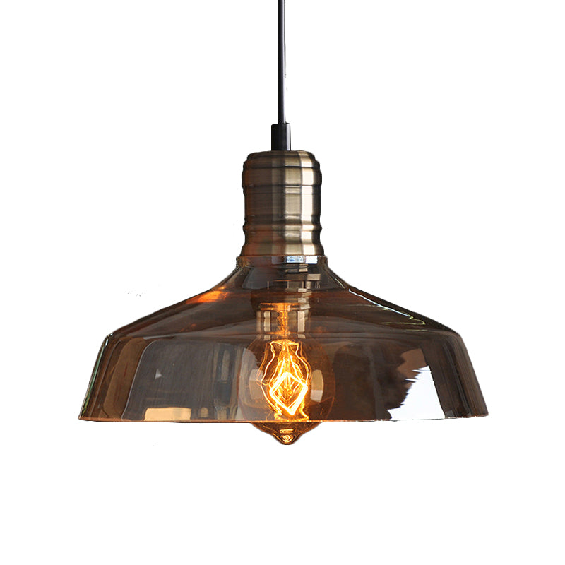 Brass 1 Light Hanging Ceiling Light Retro Vintage Amber Glass Barn Pendants Lighting for Living Room Clearhalo 'Ceiling Lights' 'Glass shade' 'Glass' 'Industrial Pendants' 'Industrial' 'Middle Century Pendants' 'Pendant Lights' 'Pendants' 'Tiffany' Lighting' 162593