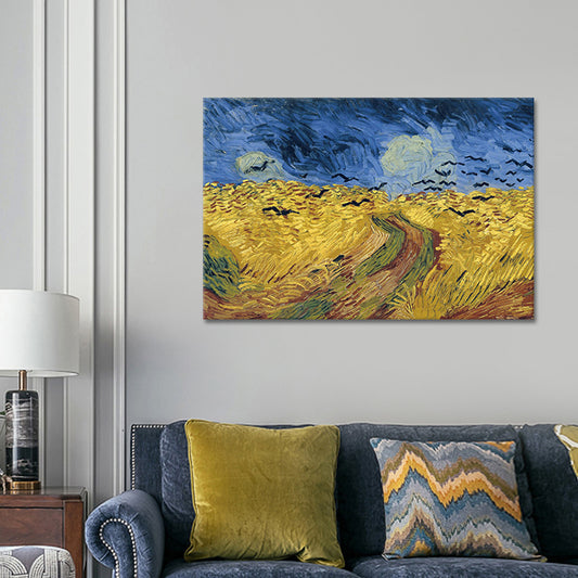 Farmhouse Landscape Art Print Blue and Yellow Van Gogh Wall Decor for Living Room Blue Clearhalo 'Art Gallery' 'Canvas Art' 'Country Art Gallery' 'French Country' 'Rustic' Arts' 1625940
