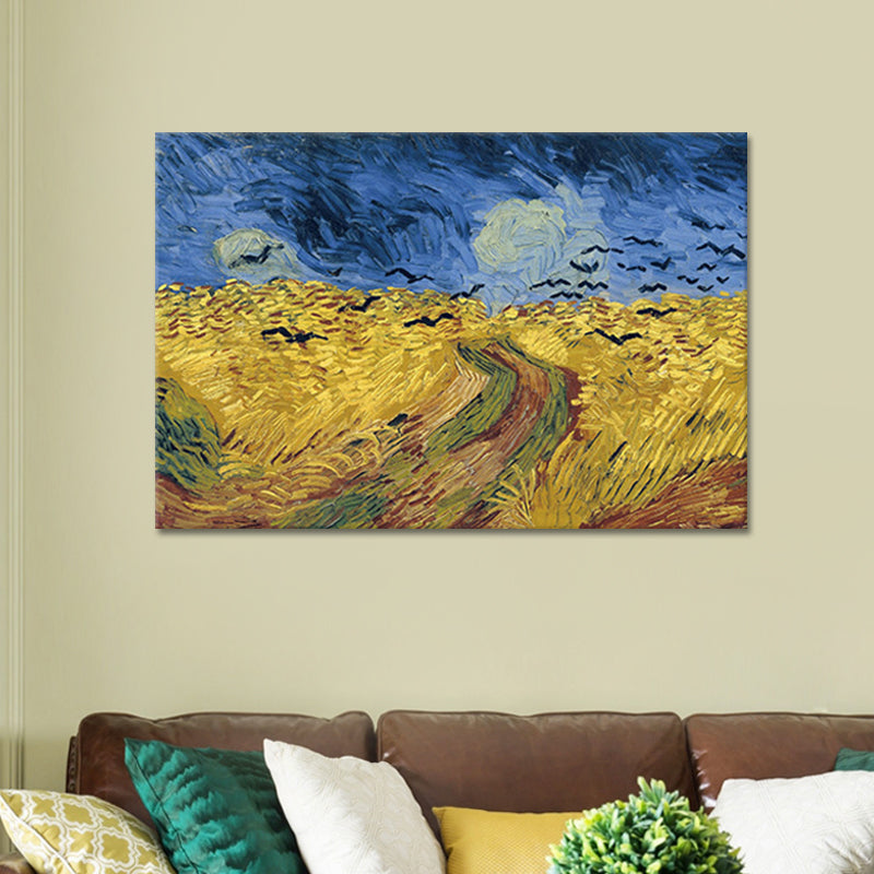 Farmhouse Landscape Art Print Blue and Yellow Van Gogh Wall Decor for Living Room Clearhalo 'Art Gallery' 'Canvas Art' 'Country Art Gallery' 'French Country' 'Rustic' Arts' 1625941