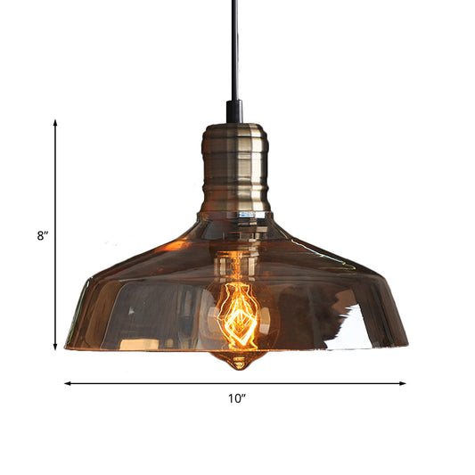 Brass 1 Light Hanging Ceiling Light Retro Vintage Amber Glass Barn Pendants Lighting for Living Room Clearhalo 'Ceiling Lights' 'Glass shade' 'Glass' 'Industrial Pendants' 'Industrial' 'Middle Century Pendants' 'Pendant Lights' 'Pendants' 'Tiffany' Lighting' 162594